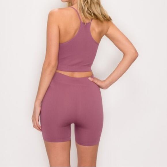Kimberly C Ribbed Tank Bike Short Set Mauve Size Small - Picture 6 of 6
